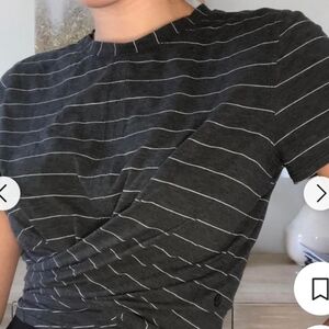 Lululemon Time to Restore Front Tie Lightweight Top Grey Stripe Medium